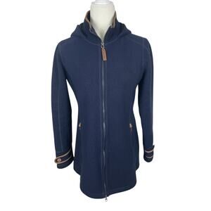 Marmot Fleece Wool Blend Full Zip Hooded Coat Jacket Navy Blue Women's Sz Small